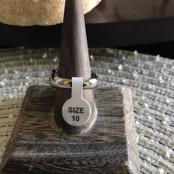 High qlty lab created aqua grn gemstone ring, 925 silver plated sz 9 & 10 avail. - Picture 6 of 7